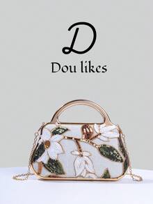1 chiếc túi xách kim loại thiết kế tối giản với họa tiết hoa, dây đeo hoa thêu sequin, thích hợp cho các cô gái dự tiệc, cô dâu, người mới cưới và các quý cô công sở, dự tiệc, đám cưới. Đóng gói trong hộp nhỏ (họa tiết ngẫu nhiên), thích hợp cho công việc, đi công tác, đi chơi, đi làm. - Màu be - Xem 10