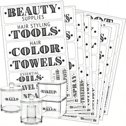 Farmhouse Bathroom Label Stickers - - Resistant Preprinted PVC Labels - Laundry Room Organization - Bathroom Storage Container Tags - Pack Of 72, Black On