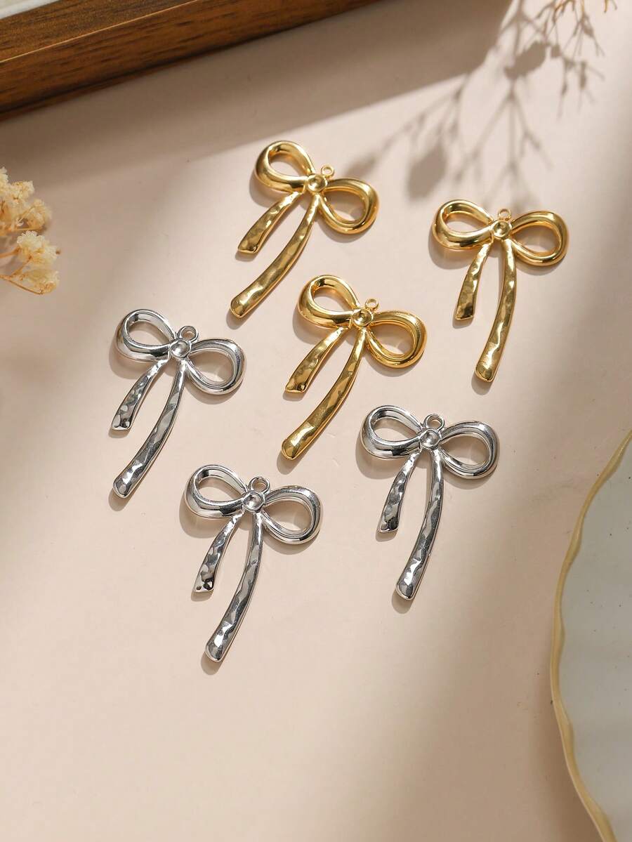 3pcs/Pack 304 Stainless Steel Bow Ribbon DIY Pendant Jewelry Earring Accessories, Elegant Bowknot Pendant Suitable For Rhinestone Inlay