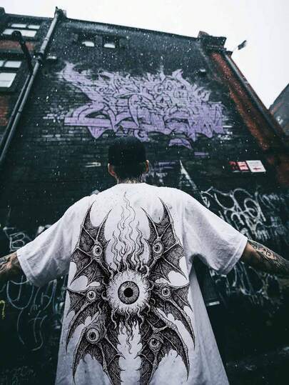 Camiseta de manga corta casual de verano para hombres, estilo retro oscuro, cuello redondo, tela de poliéster, adecuada para deportes y ejercicio