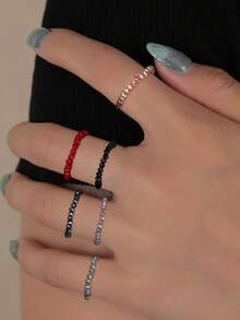 6入組玻璃串珠戒指 - 彩色 - 查看 5