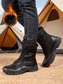 New High-Top Breathable Warm Lining Men's Outdoor Work Boots, Trainning Boots, Suitable For All Seasons, - الأسود - مشاهدة 1
