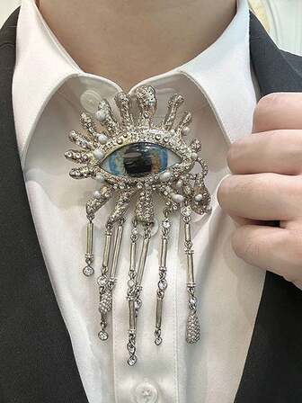 1枚复古眼形水钻胸针，女士流苏链领针徽章，优雅时尚的珠宝配饰，辟邪眼饰品，外套装饰胸针，女士珠宝