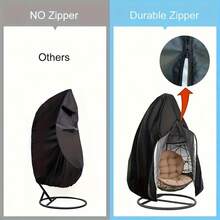 800D Outdoor Egg Chair Cover With Zipper, Durable Polyester Material, Black/Grey, Suitable For Patio, Garden, Balcony, Hanging Egg Chair Cover | Outdoor Patio Decor - Multicolor - View 6