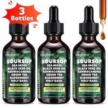 MEGNETA Soursop Graviola Liquid | Oral Drops For Immune Wellness, Digestive Balance & Liver Care, Leaf & Fruit Formula With Sea Moss, Elderberry & Black Seed Oil, For Men And Women, 2 Fl.Oz Glass Bottle, Local Delivery, Free Shipping - 2 FI Oz (Pack of 3) - 查看 8