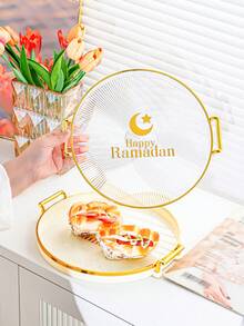1pc Elegant Gold Handle Plastic Tray, Multipurpose For Food, Breakfast, Cakes, Fruits, Cupcakes Display, Suitable For Wedding Party Supplies And Kitchen Essentials, Cupcake Stand, Cake Display Tray - Multicolor - View 13