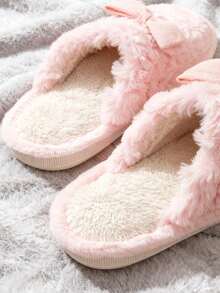 1 Pair Cute Bow Decor Slippers For Teenage Girls, Warm Indoor Slippers For Couples, Suitable For Winter