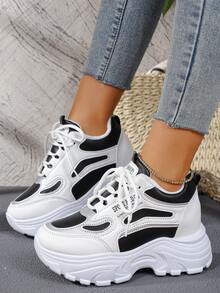 Damen Mode Runde Zehenkappe Schnürung Große Größen Slip-On Winter Warm Bequeme Sportschuhe - Schwarz - Übersicht 3