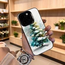 Cubierta de teléfono con diseño de árbol de navidad nevado blanco y verde para iPhone 14 Pro Max funda protectora con estampado invernal ideal para temporada festiva Aplicable a los teléfonos de la serie Apple y Galaxy - Blanco - Ver 4