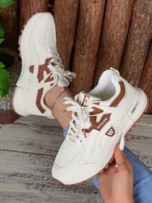 1 Pair Thick Sole Cushioned High-Top Lace-Up Breathable Casual Sports Sneakers, Athletic Running Shoes