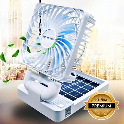 Ventilador Portátil Solar e USB Recarregável Dobrável 3 Velocidades Para Carro Camping