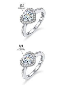 1pc 1ct-2ct Heart-Shaped Openwork Moissanite Wedding Ring, 925 Sterling Silver, Exquisite And Stylish Engagement Ring, Promise Ring, Anniversary Ring, Delicate Ladies' Jewelry Gift, Christmas Gift - Silver - View 8