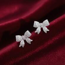 1 Pair Sparkling Crystal Bowknot Earrings For Women - Elegant Party Statement Jewelry, Charm Stud Earrings, Fashion Fashion Accessories, Holiday/Party, Everyday Wear, Valentine's Day, New Year's Gift - 彩色 - 查看 1