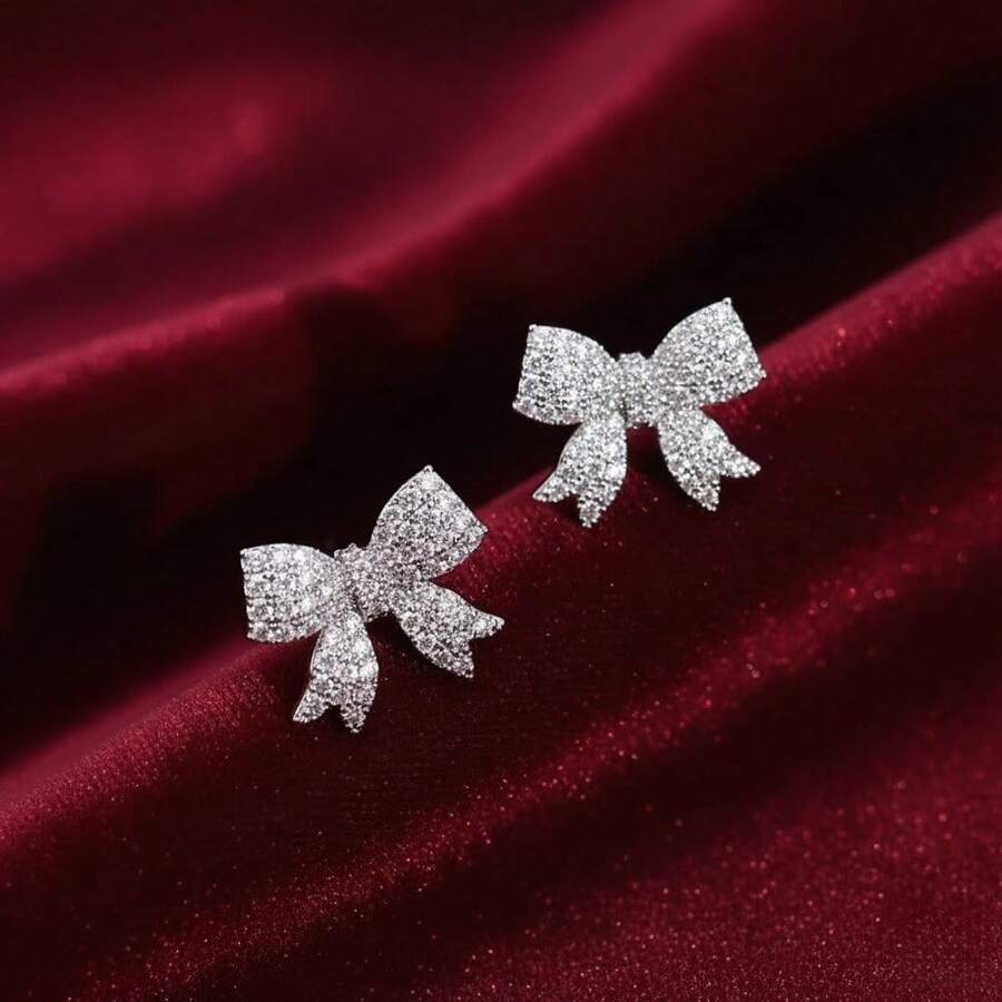 1 Pair Sparkling Crystal Bowknot Earrings For Women - Elegant Party Statement Jewelry, Charm Stud Earrings, Fashion Fashion Accessories, Holiday/Party, Everyday Wear, Valentine's Day, New Year's Gift - 彩色 - 查看 1