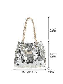 Túi đeo nách đính sequin mới 2025 - Túi đeo vai cá nhân hóa thời trang rộng rãi dành cho nữ - Vàng - Xem 5