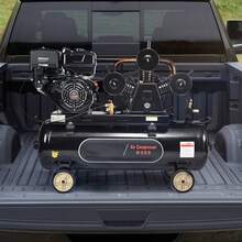 Compresor de aire a gas de 30 galones, 15HP 33CFM@115PSI Tanque compresor de aire sobre ruedas, bomba de pistón impulsada por gas Sistema comprimido de aire con presión máxima de 115PSI para sitios de construcción de talleres - 30 galones - Ver 1