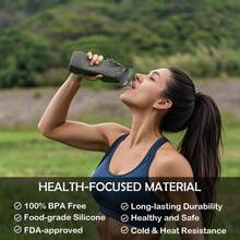 1PC 580ml/19.6oz GRAY Portable Silicone Water Bottle, Foldable LeakProof Sports Drinkware With Handle, WashableReusable Mug - Grey - View 3