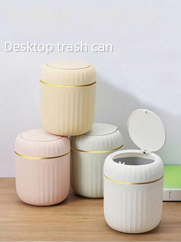 1pc Compact Trash Can - Durable PP Material, Small Desktop Garbage Bin, Suitable For Office, Bedroom, Living Room - Covered Household Trash Can, Ideal For Students Back To School, Quality Minimalist Covered Trash Can