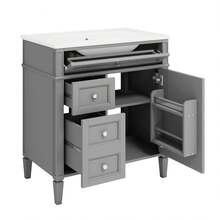 MERAX 30'' Bathroom Vanity With Top Sink, Modern Bathroom Storage Cabinet With 2 Drawers And A Tip-Out Drawer, Freestanding Vanity Set With Mirror Cabinet, Single Sink Bathroom Vanity,Grey - Grey - View 10