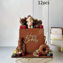 1 件/3 件/6 件/12 件金色亚克力创意生日快乐蛋糕装饰适用于生日派对 DIY 蛋糕甜点烘焙装饰用品（不含皇冠） - 彩色 - 查看 15