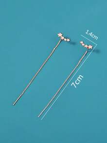 Nooxian 2pcs Micro-Inlaid Star Tassel Zirconia Ear Chain Earrings For Women - Rose Gold - View 10