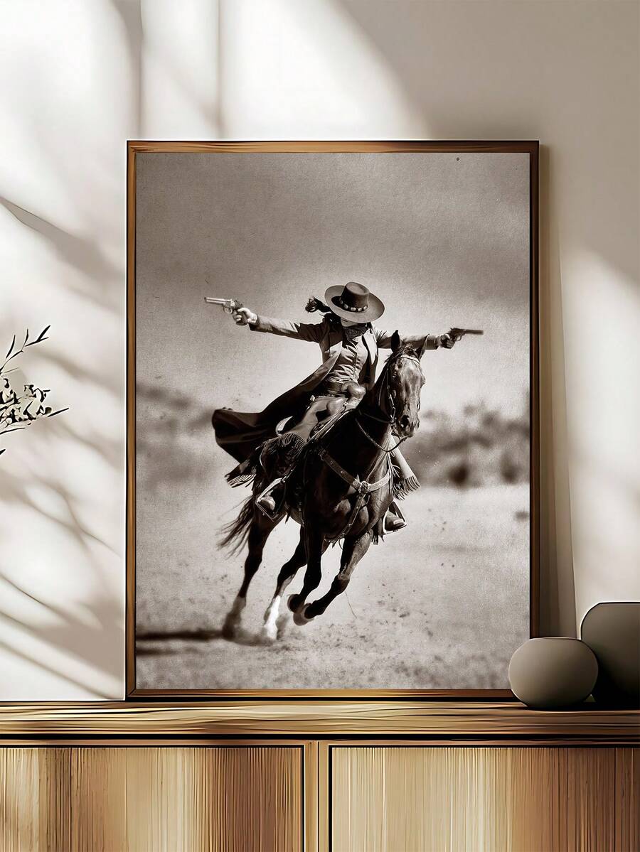 1 pièce Affiche d'art vintage de cowgirl, femme chevauchant dans le Far West, décoration de style ferme, affiche d'art de cowgirl, décoration du Far West, décoration de chambre, décoration de salon, décoration de cuisine, décoration de dortoir, cadeau idéal pour les amis, art mural, décoration murale, décoration d'intérieur, décoration de pièce, art mural sur canevas, affiche, art mural encadré, options d'encadrement disponibles - Multicolore - Voir 1