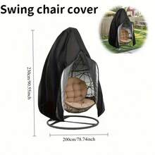 800D Outdoor Egg Chair Cover With Zipper, Durable Polyester Material, Black/Grey, Suitable For Patio, Garden, Balcony, Hanging Egg Chair Cover | Outdoor Patio Decor - Multicolor - View 5