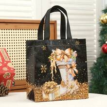 4pcs Christmas Gift Bags Reusable Non-Woven Black Large Christmas Tote Bags With Handles For Gift Wrapping Office Exchange, Xmas Party Favors - Black - View 9