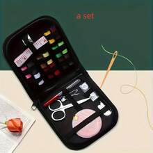 Portable Mini Sewing Kit, Including Scissors, Thread, Needle, Thimble, Tape Measure, Etc. - Essential Portable Travel Sewing Supplies For Quick Repairs And Daily Use, Multi-Color Canvas Case - Black Suit - View 7