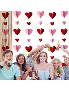 3pcs 150cm Valentine's Heart Garland Decoration 3D Hanging String Garland Ornament For Valentine's Day,Wedding,Anniversary Proposal Birthday Party Decor Supplies