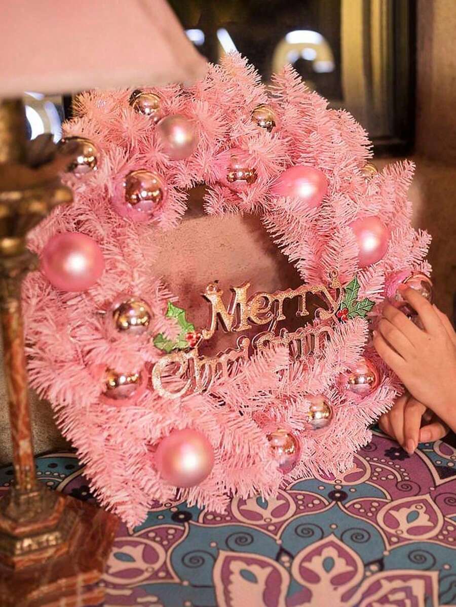 Corona de ratán de 30 cm para Navidad, artículo decorativo, decoración del hogar, decoración de habitaciones, decoración navideña, el mejor regalo, decoración de cumpleaños y Navidad, Navidad e invierno. - Rosa - Ver 1