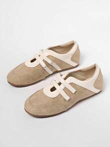 2025 Spring Retro Red Versatile Hook And Loop Mary Jane Shoes, Women Casual Round Toe Flat Leather Shoes,Ballet Flats - Apricot - View 2