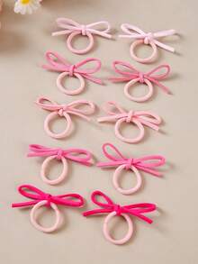 10pcs/Set Girls Pink Ribbon Hair Ties, Small Hair Scrunchies, Non-Damaging Hair Bands, Suitable For Daily Use - Multicolor - View 2
