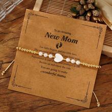 1PC Fashion Elegant Heart Bracelet, Copper Bead Bracelet, Faux Pearl Bracelet, Gold Bead Bead Bracelet, Blessing Bracelet, Good Luck Bracelet, Women's Bracelet, Comes With Blessing Card, Birthday Gift, Blessing Gift, Family Gift, Friend Gift, Birthday Gift, New Mother Gift, Women's Gift, Best Gift
