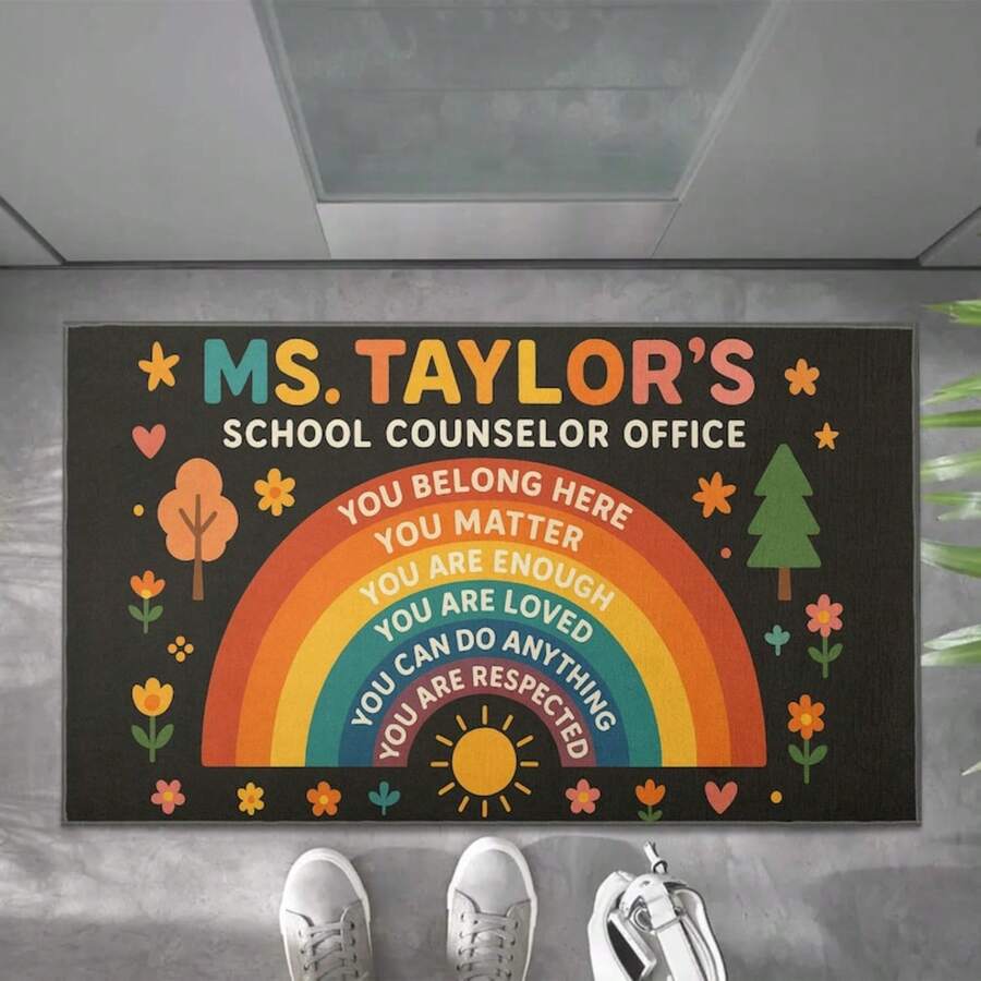Personalized School Counselor Office Doormat, Custom Rainbow Rug, You Matter Welcome Mat, Encouraging Classroom Decor, Personalized Outdoor Welcome Mat Decor, Housewarming Gift, Thanksgiving Gift, Christmas Day Gift - 24"X16"/30"X18" - default - View 1