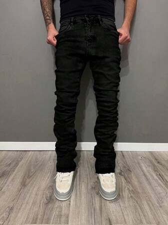 leev Jeans de mezclilla elásticos y delgados, pantalones de pierna acampanada de mezclilla lavada de algodón de corte slim, versátil moda urbana