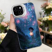 Funda para telefono con diseño de galaxia azul y rosa con personaje anime sosteniendo estrella brillante CASETTO para iPhone uso diario y estilo fashion Aplicable a los teléfonos de la serie Apple y Galaxy - Negro - Ver 3