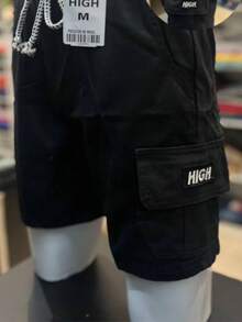 Men's Cargo Shorts In Twill Fabric With Side Pockets, Embroidered Logo, And Drawstring Waist. - màu đen - Xem 1