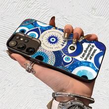 Ojo turco azul 444 protección divina Impresión UV para iPhone 11/12/13/14/15/16 Plus/17 Pro Max (Regalos de Navidad seleccionados, regalos por el Día Nacional, regalos por el Día de la Independencia, regalos de San Valentín, regalos de cumpleaños - Negro transparente - Ver 3