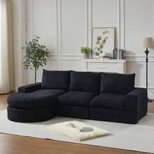 Chenille Sofa With Curved Elements And Lounge Chair, Fully Compressed And Without Frame, Modular Combination Sofa L-Lounger, Foam Compression Sofa, No Assembly Required