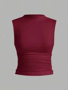 Women's Sleeveless Pleated Tank Top Set - Red - View 1