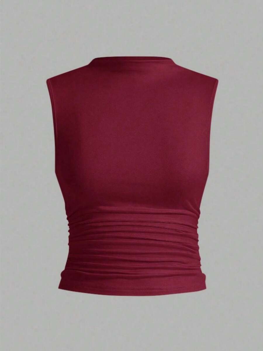 Women's Sleeveless Pleated Tank Top Set - Red - View 1