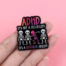 1pc ADHD Enamel Lapel Pin, Unique Brooch Badge For Backpacks And Clothing - Black - View 10