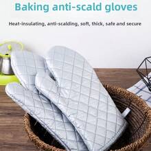 1只加长腕部防护隔热手套，银色涂层防滑烤箱手套，微波炉手套，适合家庭厨房使用 - 銀色 - 查看 3