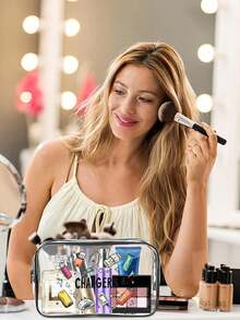 New Arrival! All-In-One Charger Travel Organizer - Transparent Toiletry Bag, Travel Essential, Portable Zipper Travel Makeup Bag, Beach Clear PVC Toiletry Bag, Waterproof Storage Pouch, Transparent Organizer Bag, Cable And USB Organizer Bag, Airport Approved PVC Cosmetic Bag For Chargers, Cables And Power Banks - Multicolor - View 2