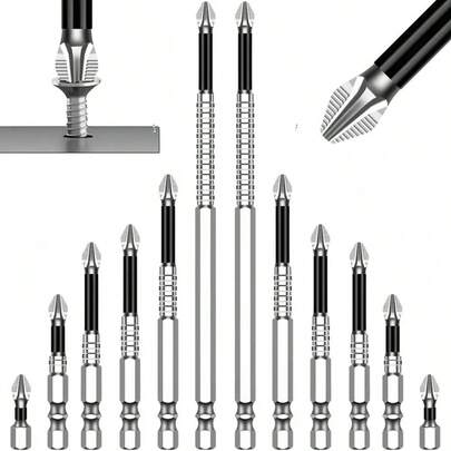 12-Pack Magnetic Screwdriver Bit Set | S2 Alloy PH/Hex/Torx Tips - Rust-Resistant & Anti-Slip | Precision Electronics/Furniture/Auto Repair Kit | Fast Shipping