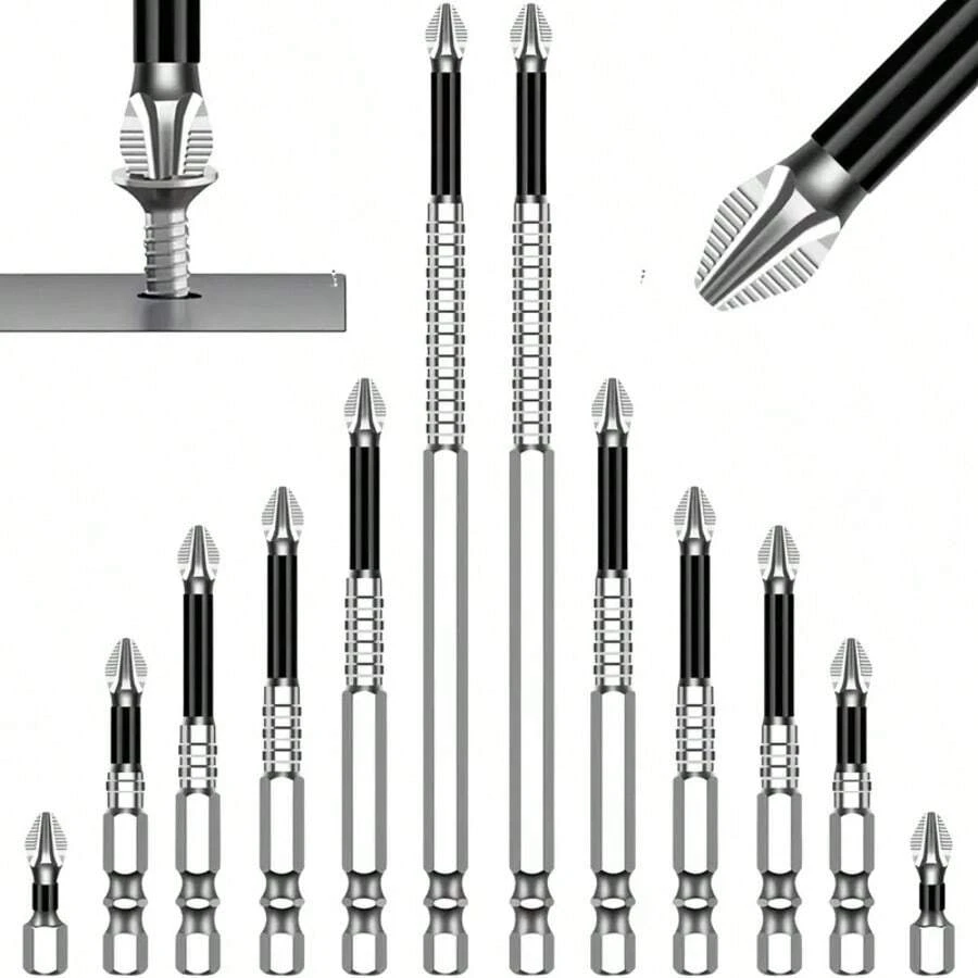 12-Pack Magnetic Screwdriver Bit Set | S2 Alloy PH/Hex/Torx Tips - Rust-Resistant & Anti-Slip | Precision Electronics/Furniture/Auto Repair Kit | Fast Shipping