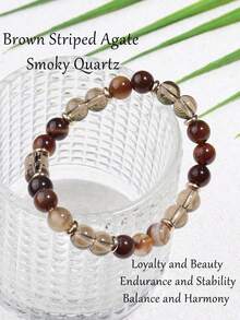 YAUKIA 8mm Brown Striped Agate & Smoky Quartz Bracelets, Brown Crystal Energy Healing Protection Bracelet, Harmony, Balance, Yoga Meditation Jewelry - Multicolor - View 1