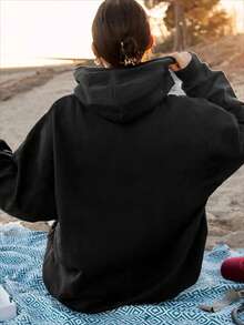 Cactus Flower Pink Green Pattern Print Design Women's Casual Printed Hoodie Christmas Clothes Women's Sweatshirt Unisex Pullover Sweatshirt Autumn/Winter - 黑色 - 查看 3