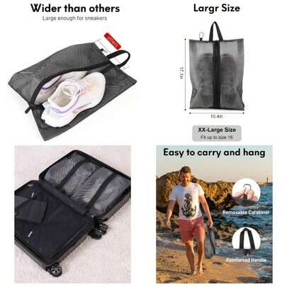 2 Pack Shoe Bags Travel, Sneaker Bags, Waterproof Travel Shoe Bags With Zipper Packing, Shoe Dust Bags Man And Women, XX - Large, Black